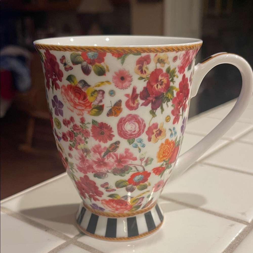 Lenox Floral Mug with Black and White Stripes by Melli Mello